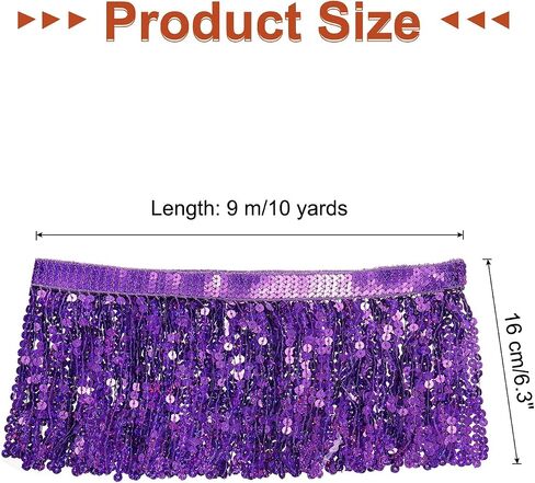 uxcell 10 Yards Sequin Fringe Trim 6.3 Inch Wide Tassel Fringe Sewing Trim Ribbon Polyester for DIY Craft Sewing Curtain Pillow Dress Clothing Embellishment, Bright Blue in Saudi Arabia
