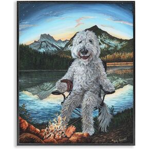 Stupell Industries Dog by Campfire Landscape Gray Framed Giclee Art Design by Holly Simental