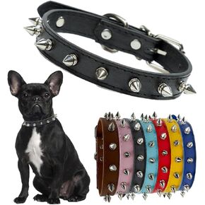 XS Dog Collar with Spike, Spiked Cat Collar Pu Leather Studded Rivet Spiky Pet Collars Adjustable for Kitten Puppy XS Small Medium Large Dogs (Red Collar,XS)