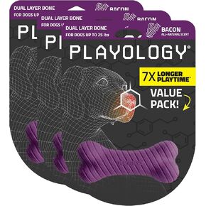 Playology Dual Layer Bone | Engaging All Natural Bacon Scented Dog Toys, Value 3-Pack | Purple Bone for Small Dogs up to 25lbs | Interactive & Durable for Tough Chewers