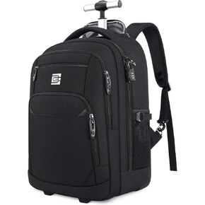 Rolling Backpack,16inch Wheeled Laptop Backpack, Carry on Underseat Bag with Wheels, Overnight Weekender Small Travel Suitcase for Men Women