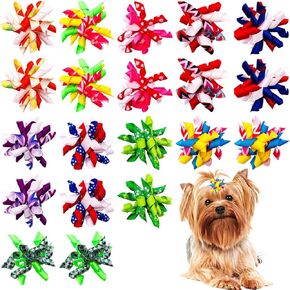 PET SHOW 20pcs/10pairs Halloween Curly Dog Hair Bows with Rubber Bands for Small Medium Dogs Spiral Puppy Swirl Topknot Cat Festival Hair Accessories Pet Favor Gift