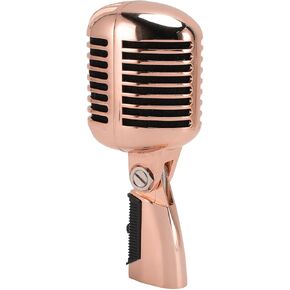 Bewinner Retro Dynamic Vocal Microphone - Professional Classic Microphone with Self Tensioning Rotating Rack, Old Vintage Cardioid Mic for Live Performance Karaoke (Rose Gold)