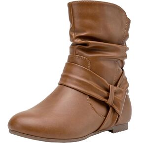 Vepose Women's Mid Calf Boots Fashion Slouch Flat Ankle Booties with Comfort