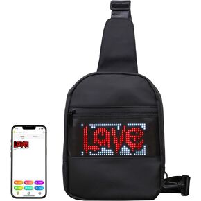 Sling Bag with LED Display for Women & Men Crossbody Sling Bags for Women Sling Bag for Men with App-Control for Customizable Text and Animations-Portable Charger/Power Bank Included