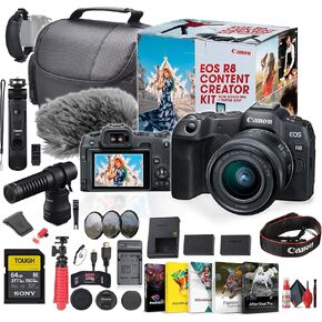 Canon EOS R8 Mirrorless Camera Content Creator Kit with RF 24-50mm f/4.5-6.3 is STM Lens (5803C037) + 64GB Memory Card + Photography Software + Filter Kit + LPE17 Battery + Charger + More (Renewed)