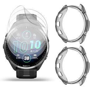 Watch Screen Protector (4+2Pack) Compatible for Garmin Forerunner 965, Film Anti-Scratch High Definition Full Coverage and Soft TPU Protective Case