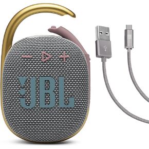 JBL Clip 4 (Teal) + Bundle with Case Logic Braided USB Type-C Charge & Sync (6 ft, Gray)