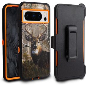 for Google Pixel 8 Pro Case, Rugged & and Durable, with Port Protection, Includes Holster Clip Kickstand with Built-in Screen Protector (Deer)