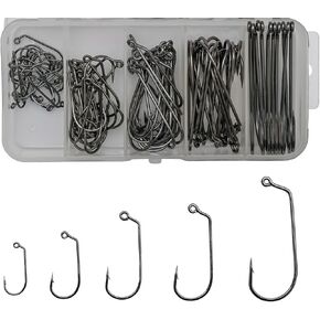 60-Degree Barbed Fishing Hooks Set - Short Shank Aberdeen Hooks in Sleek Black Finish 32786 Jig, 90Pcs