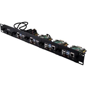 GeeekPi 1U Rack Mount for Raspberry Pi 5/4B, with 4PCS PCIe to M.2 NVMe SSD Adapters and OLED Display, Compatible with 19 Inch Server Rack