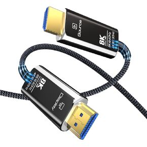 MMOBIEL HDMI 8K Fiber Optic Cable 50ft – 48Gbps Ultra High Speed – 8K@60Hz, 4K@120Hz, Dynamic HDR, ARC/eARC, HDMI 2.1, HDCP 2.2/2.3 – Compatible with PS5/4, Xbox One, Laptop, Blu-ray, TV etc. Black