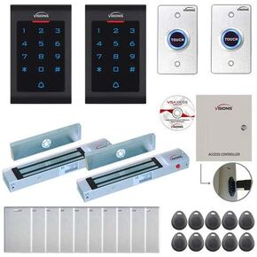 Visionis FPC-8024 2 Doors Access Control Inswinging Door 300lbs Maglock Time Attendance TCP/IP Wiegand Controller Box, Power Supply, Indoor Use Only Keypad/Reader, Software Included, 10000 Users Kit