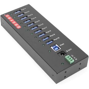 USB 3.2 Gen 1 10 Port Industrial Metal Hub w/15KV ESD Protection