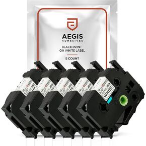 Aegis Adhesives - Label Maker Tape Replacement for Brother TZe Laminated Tape TZE-241 TZ-241 TZe241. 18mm / 0.70 inch White. Compatible Brother P-Touch Printer PTD400 PTD600 (5 Pack)