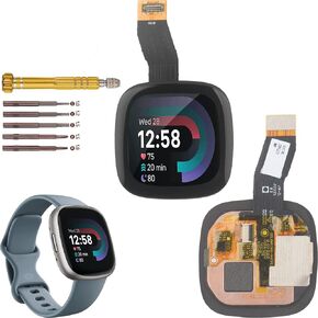 YWLRONG Watch Display for Fitbit Versa 4 Screen Replacement Touch Display Digitizer Assembly for Fitbit Versa 4 with Tools(Black)
