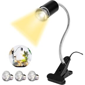 Reptile Heat Lamp Fixture,360°Rotatable Clips and Adjustable Switch Holder Clamp Lamp with 3 Pcs 50W UVA UVB Full Spectrum Sun Lamp for Turtle Lizard Snake Aquarium Chameleons Amphibians