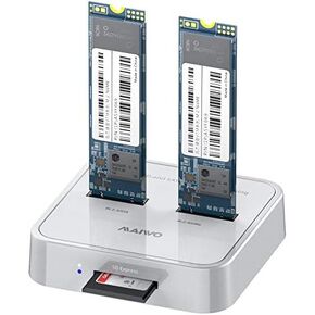 MAIWO Dual Bay M.2 SSD Docking Station for NVMe PCIe and NGFF SATA M.2 SSD with SD Card Reader, 10Gbps USB C to M.2 Adapter Enclosure, 8TB Capacity【Do Not Support Clone】