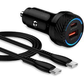 USB C iPhone 16 Car Charger 48W PD&QC3.0 Fast Charging Cigarette Lighter Plug with 6FT Charger Cord Fast Charging for iPhone 16 Pro/15 Pro Max/Plus/Samsung Galaxy A35/A15/A55/A54/S24 Ultra/S23/S22/S21