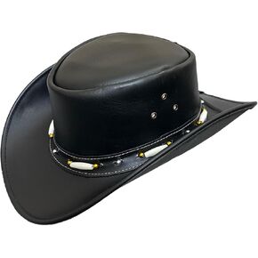 Premium Black Leather Cowboy Hat - Western Style, UV Protection, Handcrafted for Durability and Comfort