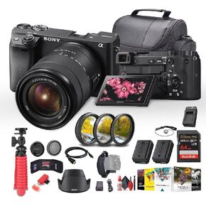 Sony a6400 Mirrorless Camera with 18-135mm Lens with Real-Time Eye Auto Focus, 4K Video (ILCE-6400M/B) + 64GB Card + NP-FW50 Battery + Photography Software + Filter Kit + Charger + More (Renewed)
