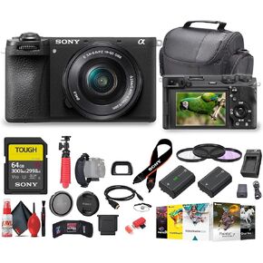 Sony a6700 Mirrorless Vlogger Camera with 16-50mm Lens (ILCE-6700L) + 64GB Tough Memory Card + NP-FZ100 Battery + Photography Software + Filter Kit + Charger + Case + Flexible Tripod + More (Renewed)