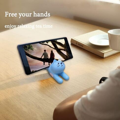 حامل هاتف ذكي على شكل قطة وردية للمكتب، حامل هاتف Kawaii لطيف لأجهزة iPad وiPhone وHuawei وSamsung وXiaomi، 2 في 1 زينة سطح مكتب حيوانات جميلة لديكور المنزل مع حامل للهاتف الذكي in Kuwait