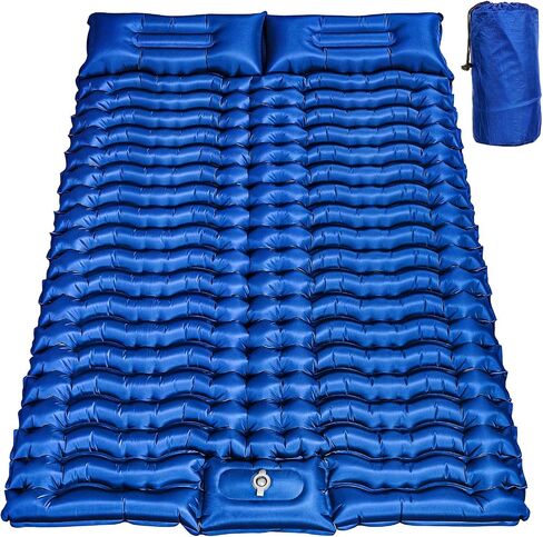 Double Sleeping Pad for Camping, Self Inflating 4" Extra-Thick Camping Mattress Pad 2 Person with Pillow, Built-in Foot Pump, Ultralight Camping Bed Mat for Backpacking Hiking Traveling Tent in Saudi Arabia