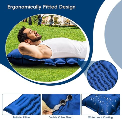 Double Sleeping Pad for Camping, Self Inflating 4" Extra-Thick Camping Mattress Pad 2 Person with Pillow, Built-in Foot Pump, Ultralight Camping Bed Mat for Backpacking Hiking Traveling Tent in Saudi Arabia