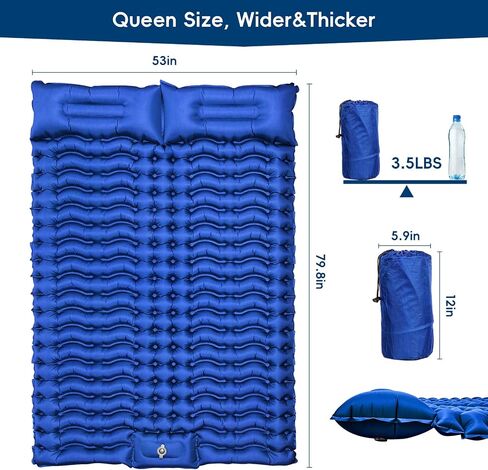 Double Sleeping Pad for Camping, Self Inflating 4" Extra-Thick Camping Mattress Pad 2 Person with Pillow, Built-in Foot Pump, Ultralight Camping Bed Mat for Backpacking Hiking Traveling Tent in Saudi Arabia