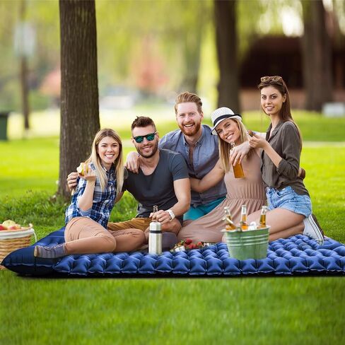 Double Sleeping Pad for Camping, Self Inflating 4" Extra-Thick Camping Mattress Pad 2 Person with Pillow, Built-in Foot Pump, Ultralight Camping Bed Mat for Backpacking Hiking Traveling Tent in Saudi Arabia