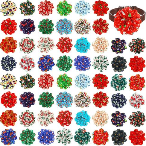 Silkfly 60 Pcs Christmas Dog Collar Flowers Bulk Christmas Pet Flower Collar Bow Ties Holiday Dog Accessories Slides Attachment Decorations for Small Medium Large Dog Cat Puppy Bow Grooming Supplies in Saudi Arabia