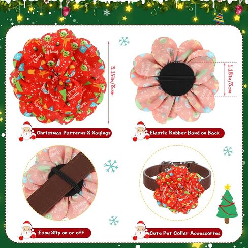 Silkfly 60 Pcs Christmas Dog Collar Flowers Bulk Christmas Pet Flower Collar Bow Ties Holiday Dog Accessories Slides Attachment Decorations for Small Medium Large Dog Cat Puppy Bow Grooming Supplies in Saudi Arabia