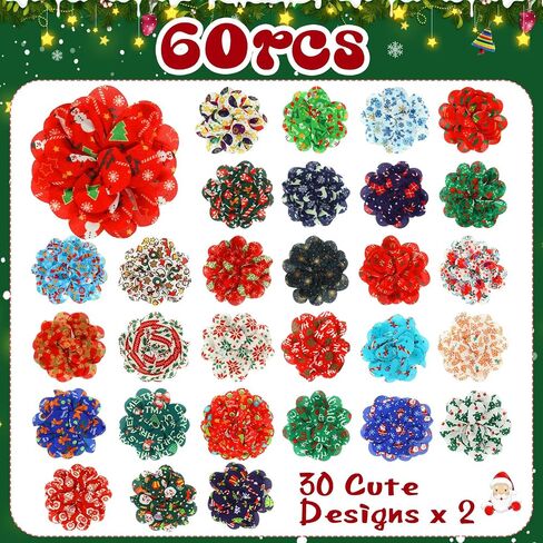 Silkfly 60 Pcs Christmas Dog Collar Flowers Bulk Christmas Pet Flower Collar Bow Ties Holiday Dog Accessories Slides Attachment Decorations for Small Medium Large Dog Cat Puppy Bow Grooming Supplies in Saudi Arabia