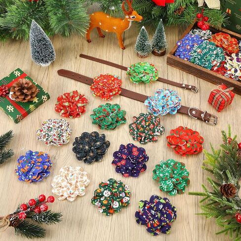 Silkfly 60 Pcs Christmas Dog Collar Flowers Bulk Christmas Pet Flower Collar Bow Ties Holiday Dog Accessories Slides Attachment Decorations for Small Medium Large Dog Cat Puppy Bow Grooming Supplies in Saudi Arabia