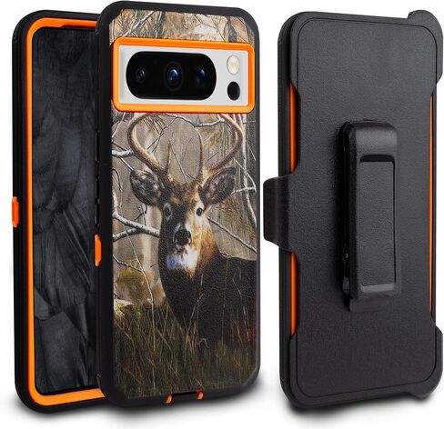 for Google Pixel 8 Pro Case, Rugged & and Durable, with Port Protection, Includes Holster Clip Kickstand with Built-in Screen Protector (Deer) in Kuwait