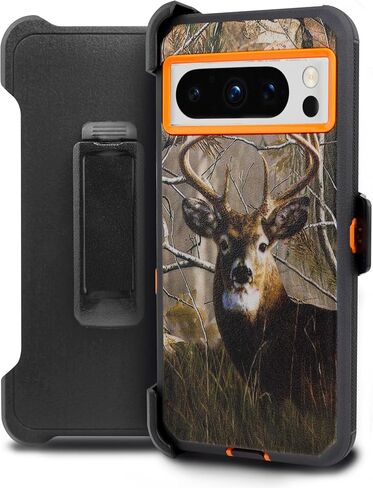 for Google Pixel 8 Pro Case, Rugged & and Durable, with Port Protection, Includes Holster Clip Kickstand with Built-in Screen Protector (Deer) in Kuwait