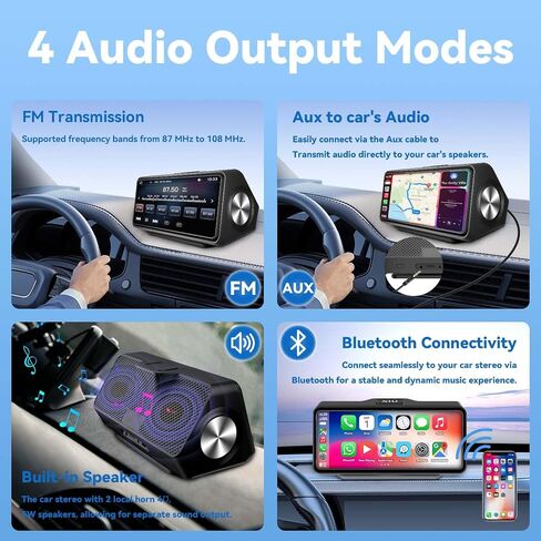 شاشة Carplay محمولة لاسلكية مع ستيريو السيارة - متوافقة مع Apple CarPlay وAndroid Auto، 7 بوصة HD، مكبرات صوت مزدوجة، التحكم الصوتي، نظام تحديد المواقع العالمي (GPS)، صوت بلوتوث، شاشة تعمل باللمس، وصلة مرآة، AUX/FM in Saudi Arabia
