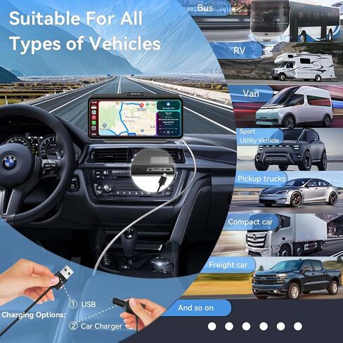 شاشة Carplay محمولة لاسلكية مع ستيريو السيارة - متوافقة مع Apple CarPlay وAndroid Auto، 7 بوصة HD، مكبرات صوت مزدوجة، التحكم الصوتي، نظام تحديد المواقع العالمي (GPS)، صوت بلوتوث، شاشة تعمل باللمس، وصلة مرآة، AUX/FM in Saudi Arabia