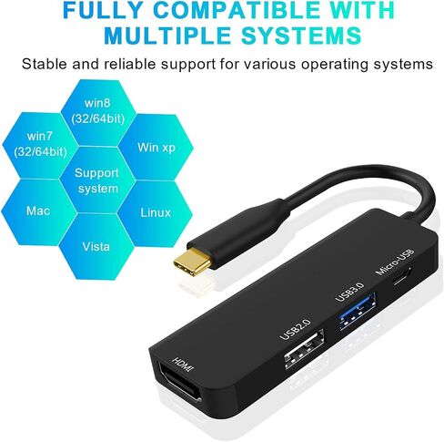 محول USB C إلى USB، محول 4 في 1 USB C إلى HDMI مع HDMI 4K، USB 3.0 بسرعة 5 جيجابت في الثانية، USB 2.0، منفذ شحن Micro USB بقوة 100 واط لأجهزة MacBook/Pro/Air/iPhone in Saudi Arabia