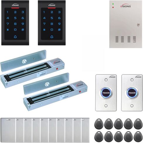 Visionis FPC-8024 2 Doors Access Control Inswinging Door 300lbs Maglock Time Attendance TCP/IP Wiegand Controller Box, Power Supply, Indoor Use Only Keypad/Reader, Software Included, 10000 Users Kit in Saudi Arabia