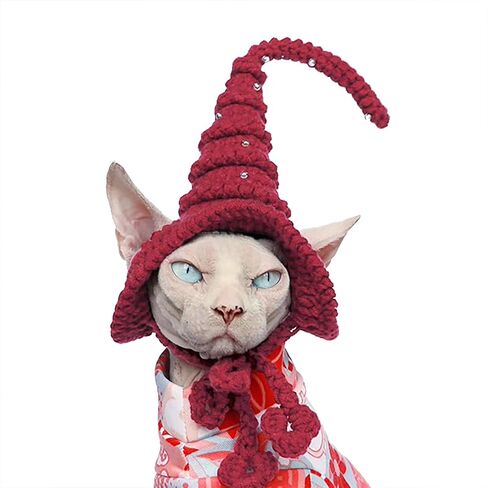 Pet Wizard Hat Handmade Cat Witch Hat Halloween Pet Costume Headwear Accessories Wizard Hat for Cat Small Dog Knitted Hat with Beads for Pet (Deep Purple) in Saudi Arabia