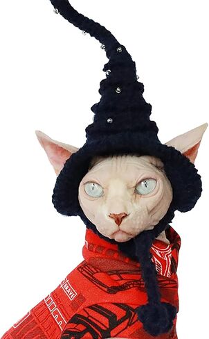 Pet Wizard Hat Handmade Cat Witch Hat Halloween Pet Costume Headwear Accessories Wizard Hat for Cat Small Dog Knitted Hat with Beads for Pet (Deep Purple) in Saudi Arabia