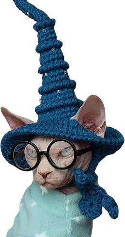 Pet Wizard Hat Handmade Cat Witch Hat Halloween Pet Costume Headwear Accessories Wizard Hat for Cat Small Dog Knitted Hat with Beads for Pet (Deep Purple) in Saudi Arabia