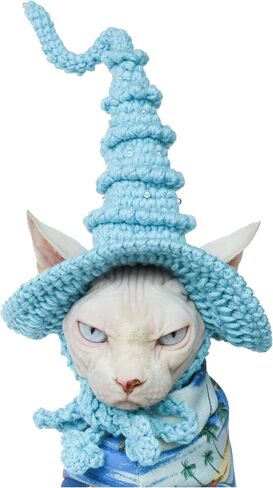 Pet Wizard Hat Handmade Cat Witch Hat Halloween Pet Costume Headwear Accessories Wizard Hat for Cat Small Dog Knitted Hat with Beads for Pet (Deep Purple) in Saudi Arabia
