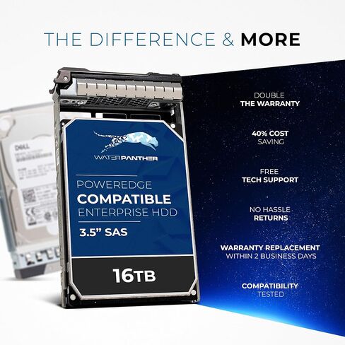 WP 16TB 7200 RPM SAS 12Gb/s 3.5-Inch Enterprise Hard Disk Drive in 12G 13G Tray Compatible with Dell PowerEdge Servers R730XD R730 T340 T330 T640 T630 T440 (Renewed) in Saudi Arabia