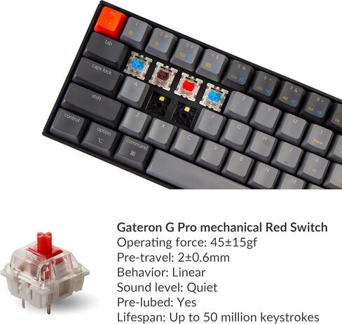 Keychron K12 60% Layout Hot-Swappable Bluetooth Wireless/USB Wired Mechanical Keyboard with Gateron G Pro Red Switch White LED Backlit, Compact 61-Key Computer Keyboard Compatible with Mac Windows in Saudi Arabia