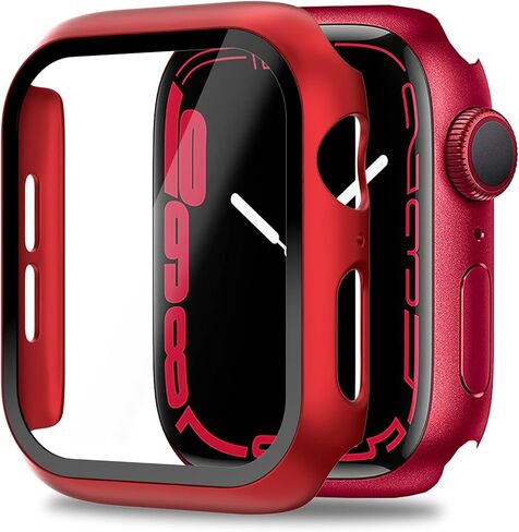 Miimall Compatible Apple Watch Series 6 44mm Case with Screen Protector Anti-Scratch Shockproof Hard PC and Tempered Glass Film Bumper Case for Apple Watch Series 6 Series 5 Series 4 SE 44mm(Red) in Saudi Arabia