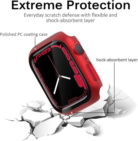 Miimall Compatible Apple Watch Series 6 44mm Case with Screen Protector Anti-Scratch Shockproof Hard PC and Tempered Glass Film Bumper Case for Apple Watch Series 6 Series 5 Series 4 SE 44mm(Red) in Saudi Arabia