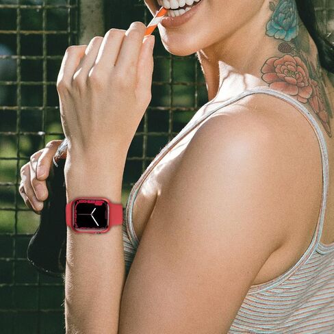 Miimall Compatible Apple Watch Series 6 44mm Case with Screen Protector Anti-Scratch Shockproof Hard PC and Tempered Glass Film Bumper Case for Apple Watch Series 6 Series 5 Series 4 SE 44mm(Red) in Saudi Arabia